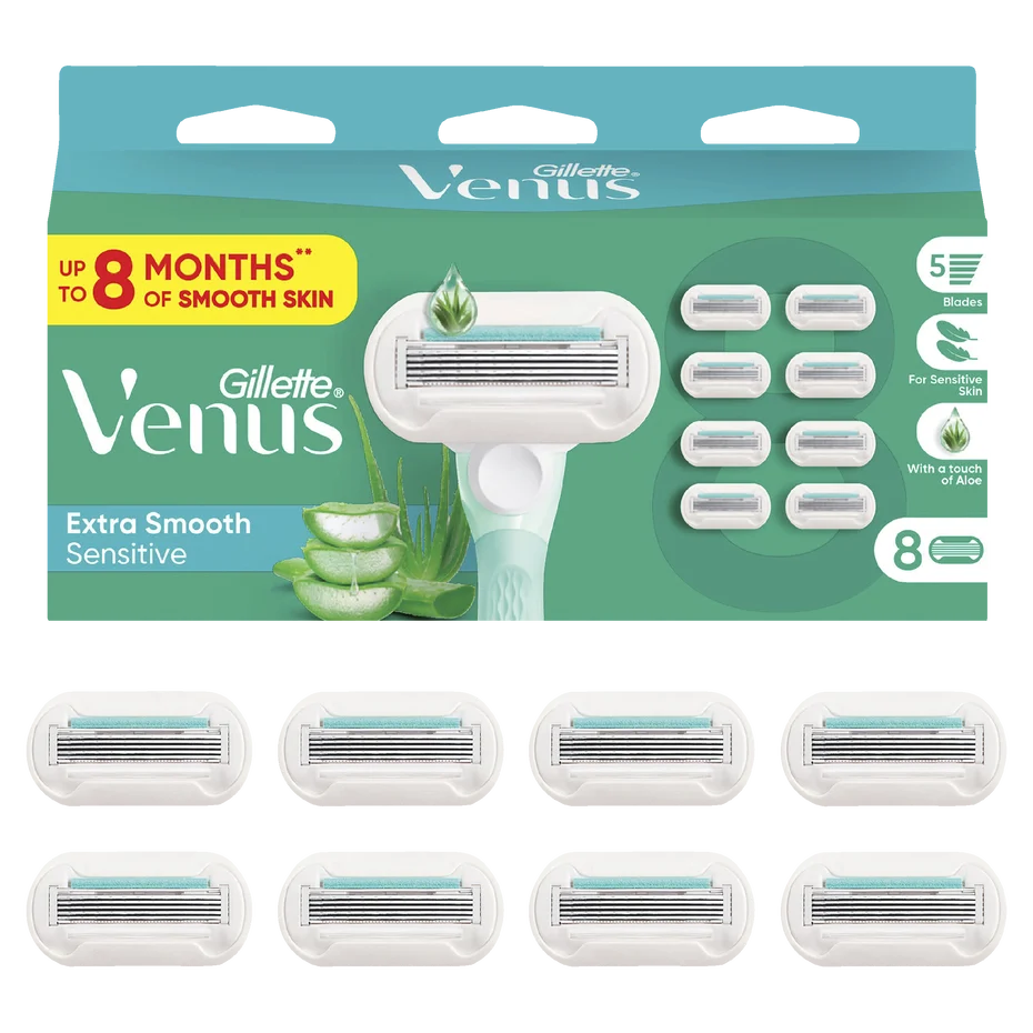 Gillette Venus Extra Smooth Sensitive Razor Blade Refills 8 Pack Gillette Venus Av8Store