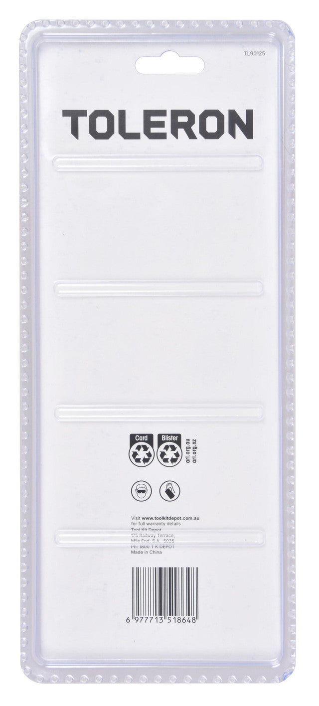 The back of a clear plastic blister package for a TOLERON product, featuring the brand name 'TOLERON' in bold black letters at the top, product information, a barcode, and recycling symbols on a white backing card.
