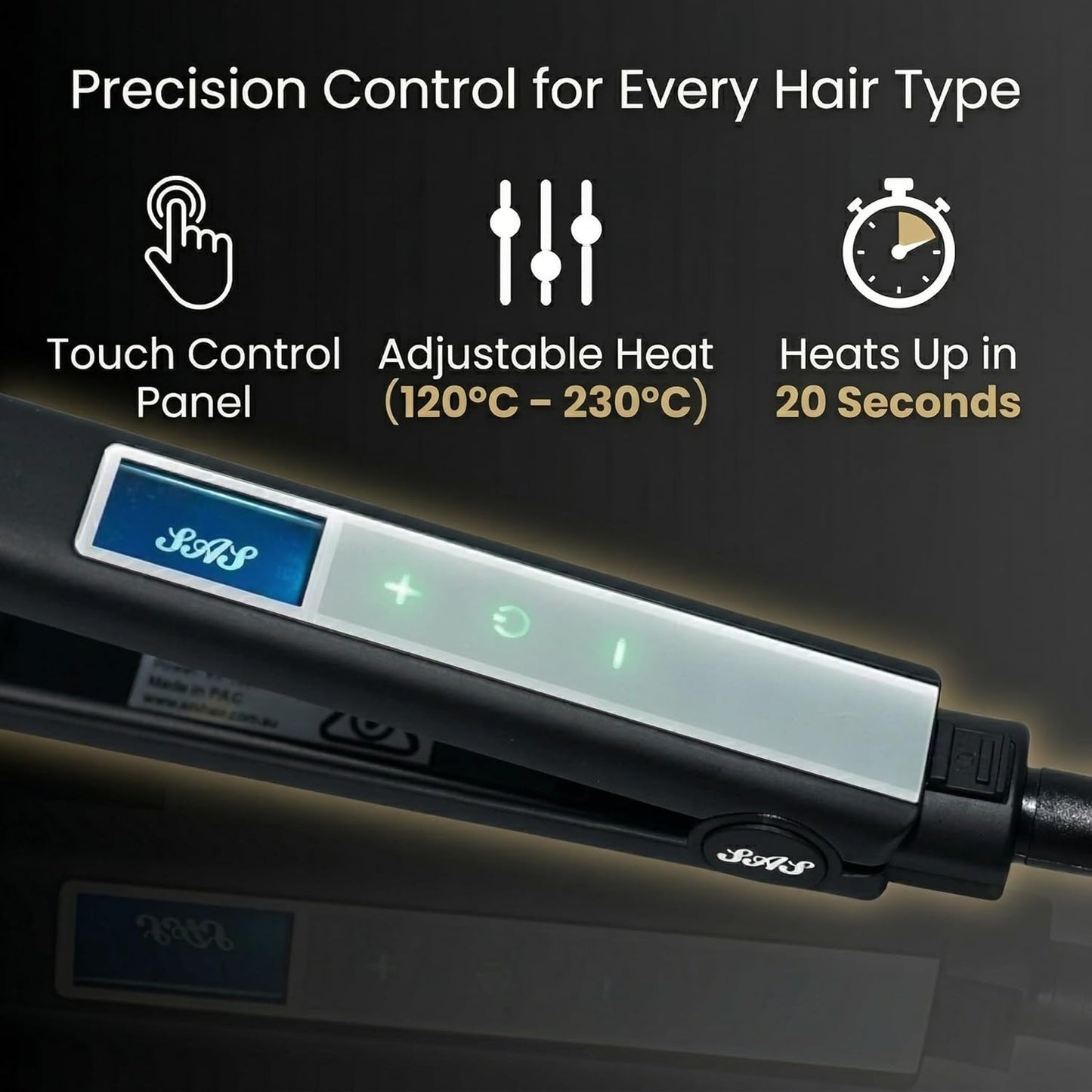 SAS Titanium Hair Straightener Fast Heat LCD Display Adjustable Temp 50–230°C AMZ Av8Store