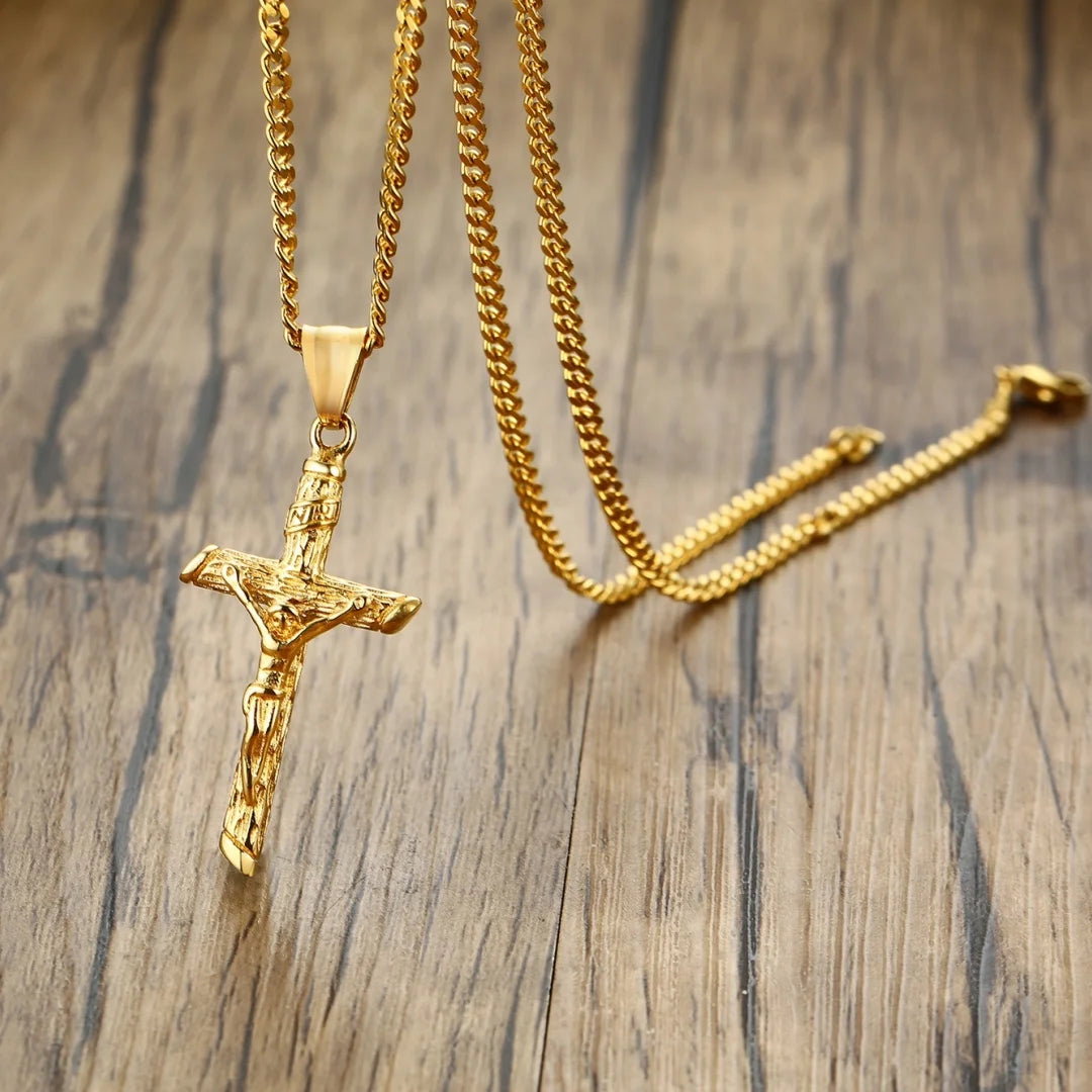 Stainless Steel Cross Necklace – Gold Jesus Pendant | Catholic Faith Jewellery Av8Store Av8Store