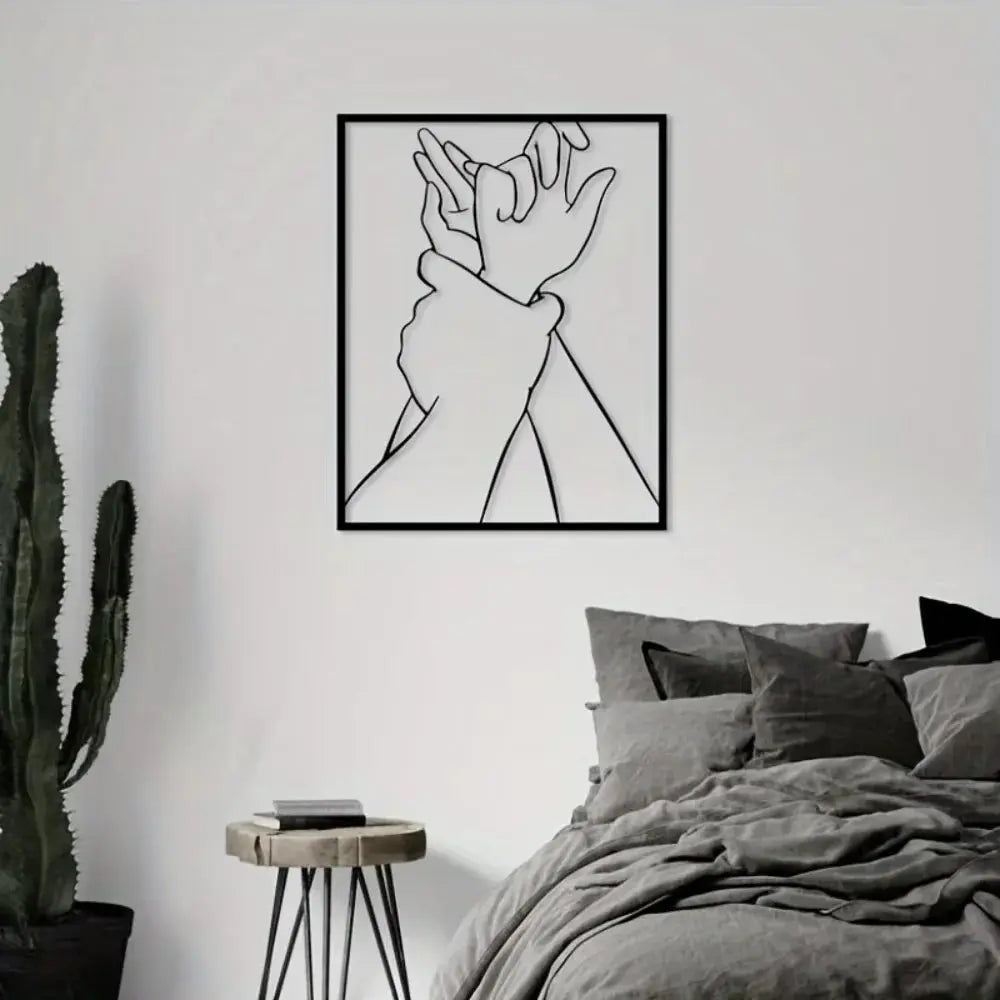 Romantic Couple Hand Metal Wall Art | Modern Love Silhouette Decor for Bedroom AEX
