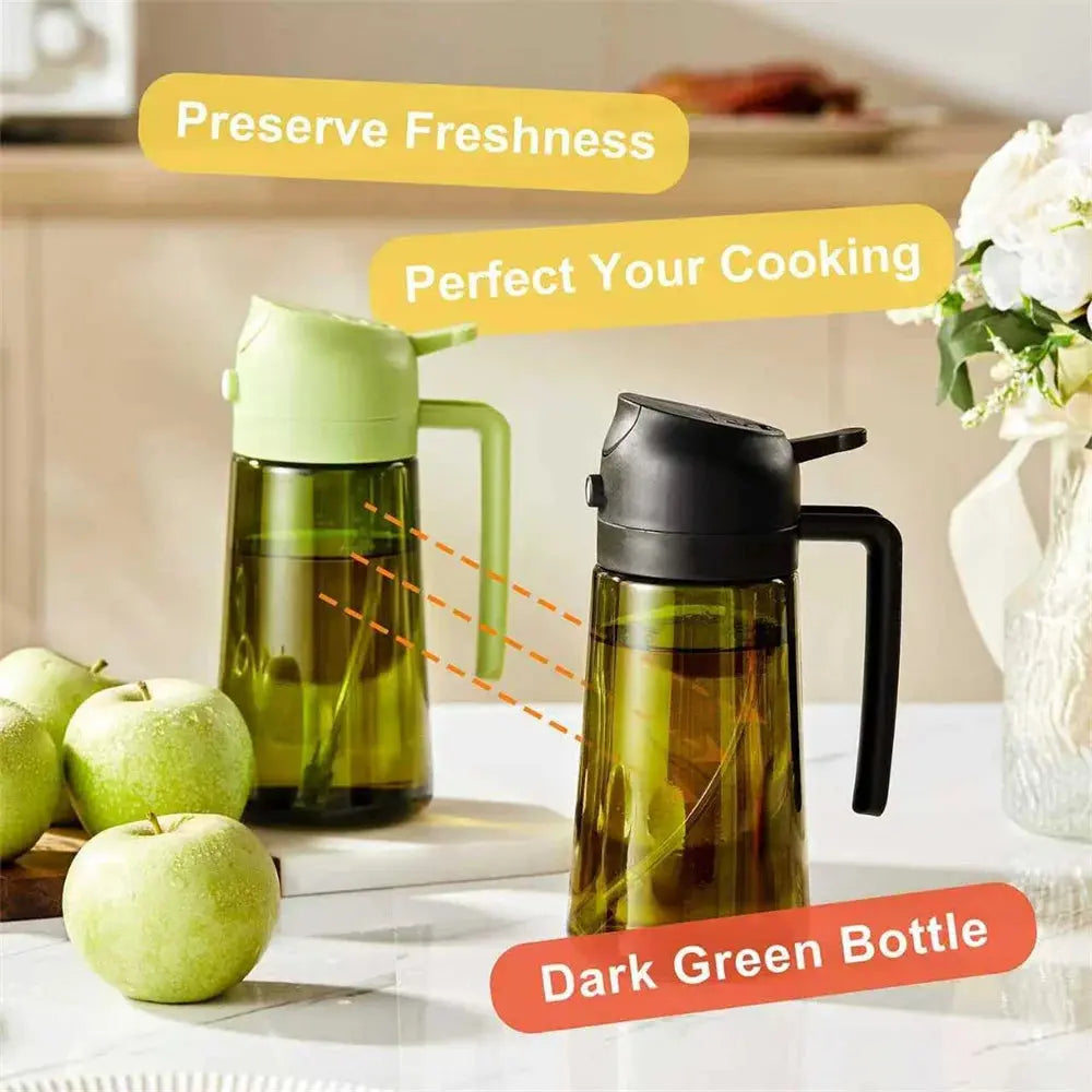 470ml Oil Sprayer 2‑in‑1 Olive Oil Dispenser Thick Glass Spray Bottle with Stickers AEX