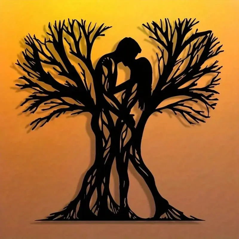 1PC Couple Tree Metal Wall Sculpture | Romantic Flower Design Living Room Decor AEX