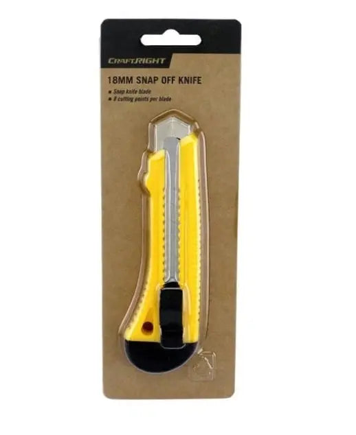 Yellow snap-off knife in clear packaging on a white background