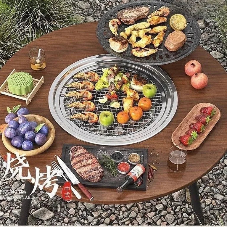 Black portable BBQ table for backyard and camping