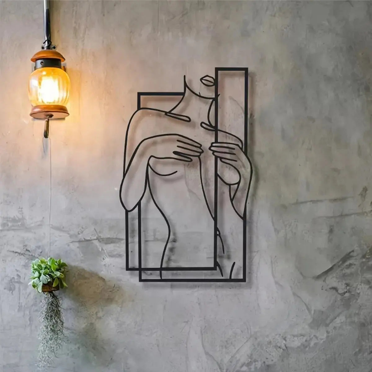 Large Feminine Metal Line Art Mural | Minimalist Black Wall Sculpture Bathroom AEX