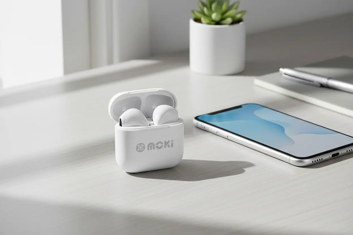 Moki MokiPods Mini TWS Wireless Earphones – Kids Volume‑Limited In‑Ear, White KGS