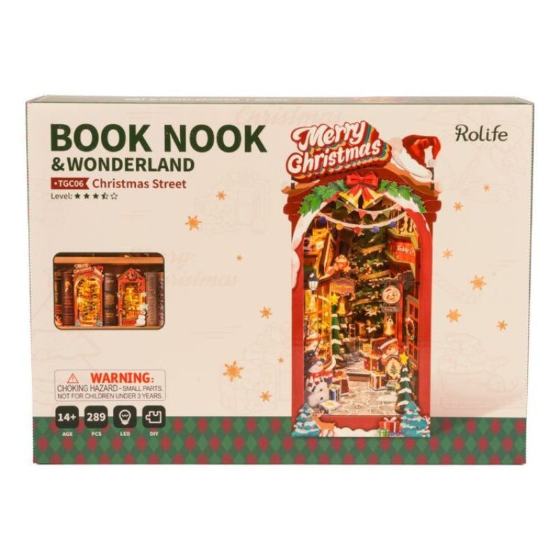 Box for 'Book Nook & Wonderland' Christmas Street set by Rolife on a white background