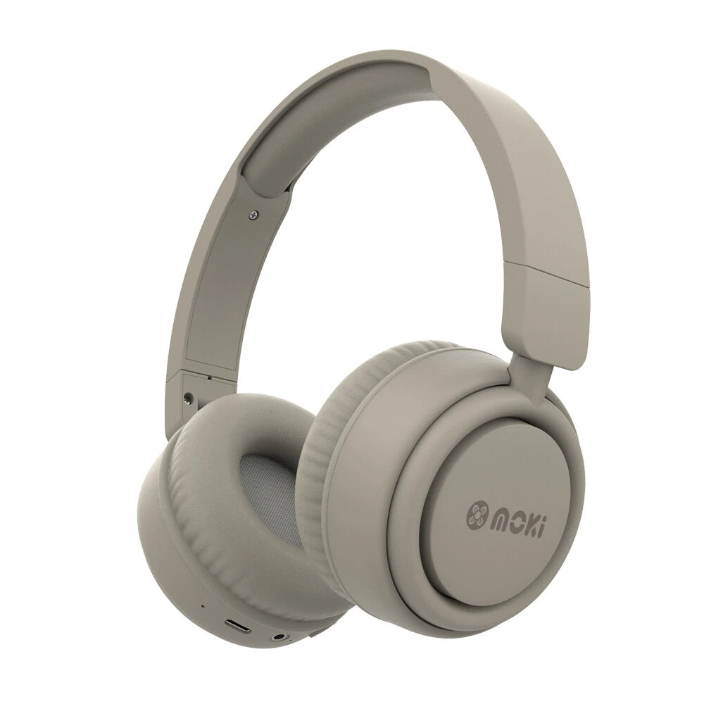 Moki Staple Wireless Bluetooth Headphones | Active Noise Cancelling, 40Hr Battery, USB-C | Beige | Av8Store Australia KGS Av8Store