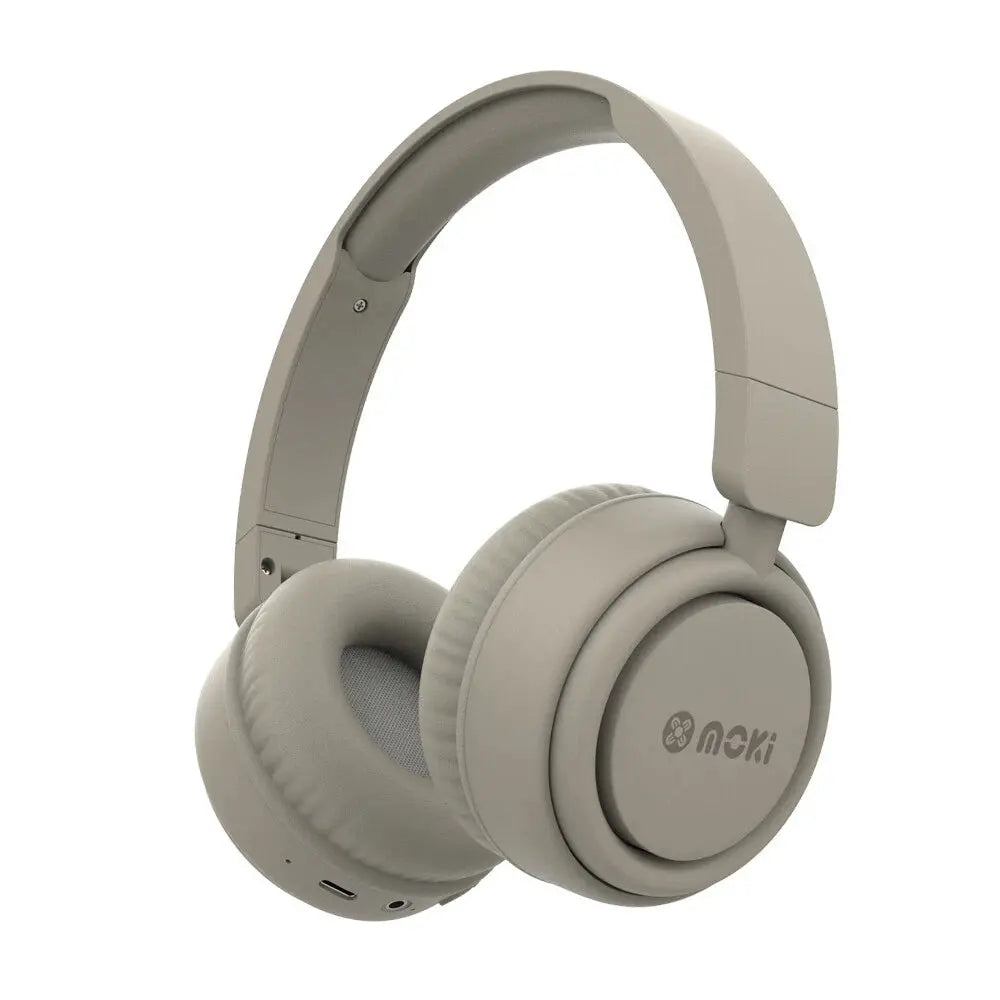 Moki Staple Wireless Bluetooth Headphones | Active Noise Cancelling, 40Hr Battery, USB-C | Beige | Av8Store Australia KGS Av8Store