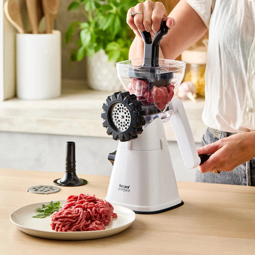 Baccarat Prepare Meat Mincer – Manual Hand Mincer with Sausage Tube & Blades