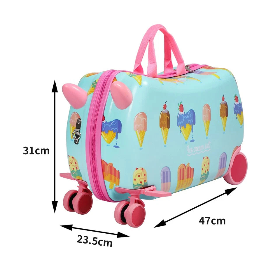 BoPeep Kids Ride On Suitcase | Children's Travel Luggage & Carry-On Trolley Bag | Ice Cream Design
