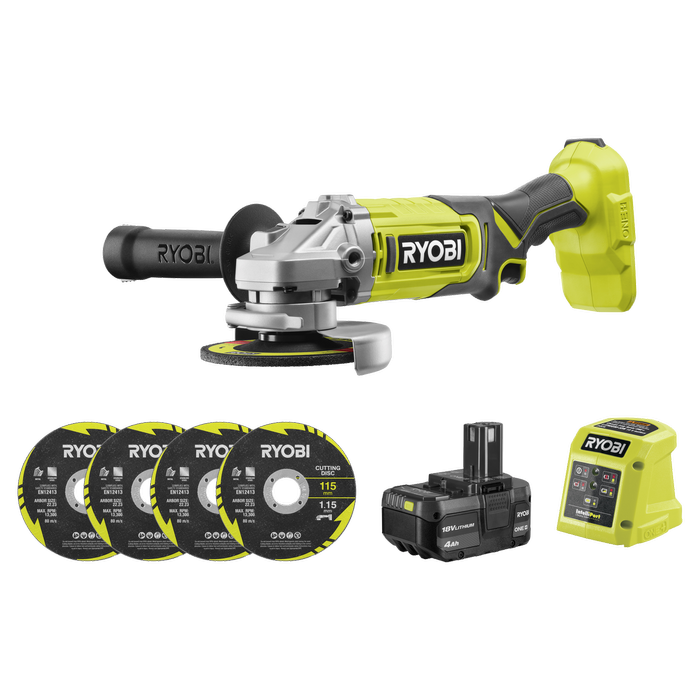 RYOBI 18V ONE+ 115mm Angle Grinder Kit – 4.0Ah Battery & Charger Included