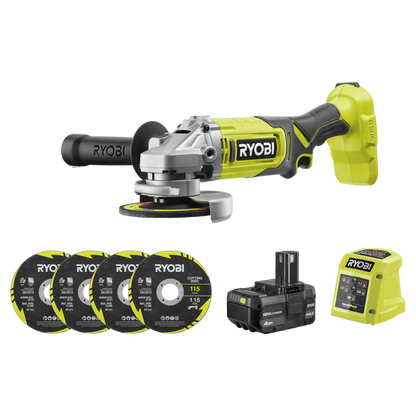 RYOBI 18V ONE+ 115mm Angle Grinder Kit – 4.0Ah Battery & Charger Included