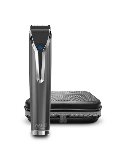 Wahl hair trimmer with black case on a white background