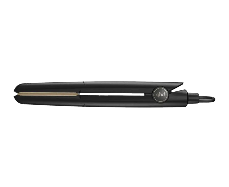 Black hair straightener with ghd logo on a white background