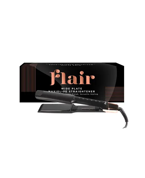 Hair straightener with 'Flair' packaging on a white background
