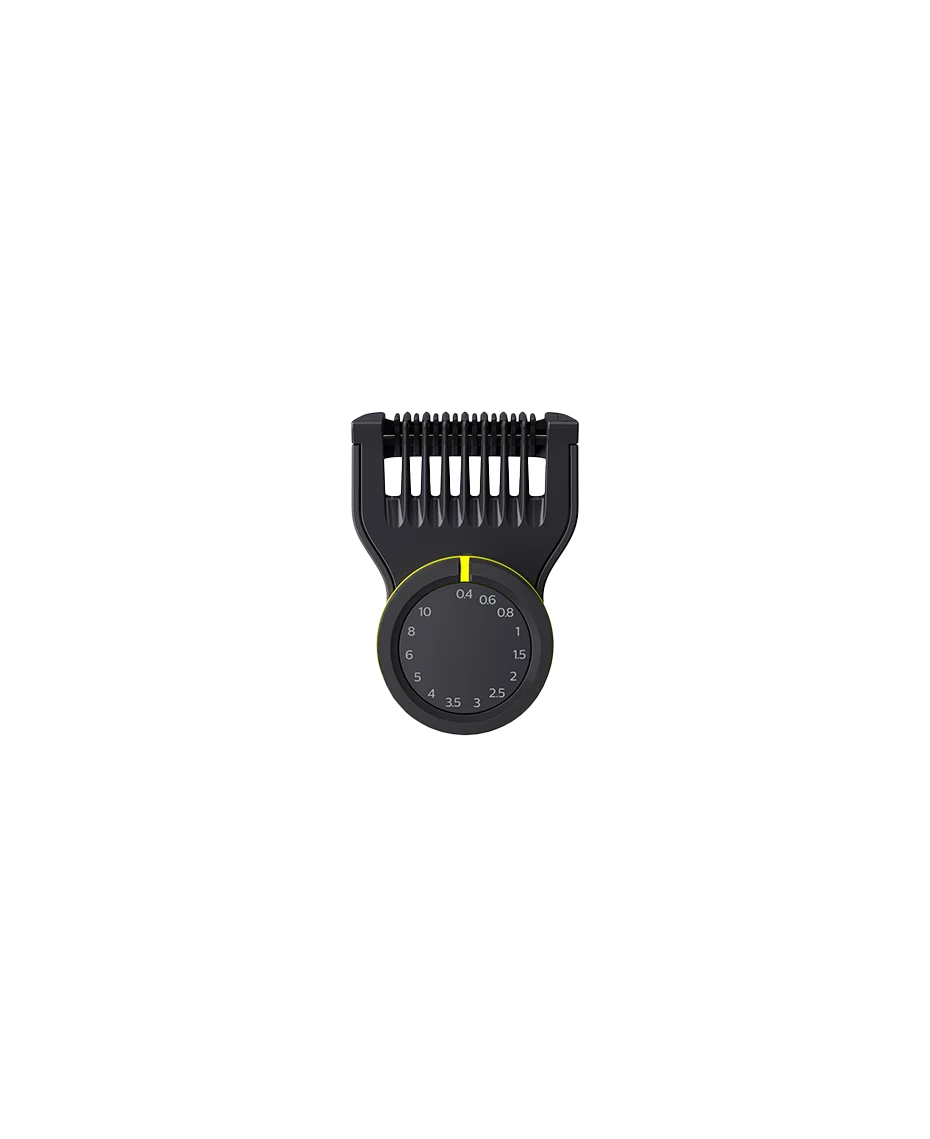 Black and yellow hair trimmer attachment on a white background