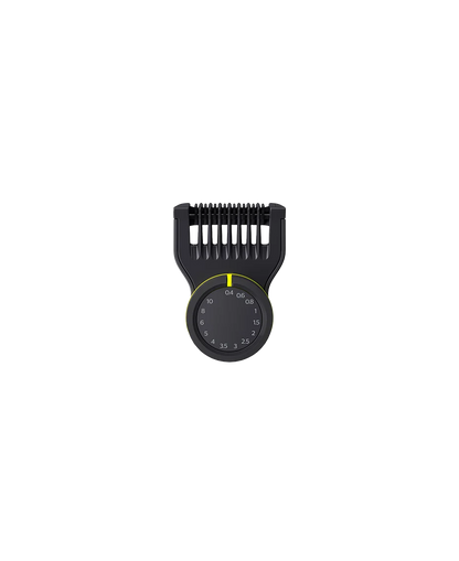 Black and yellow hair trimmer attachment on a white background