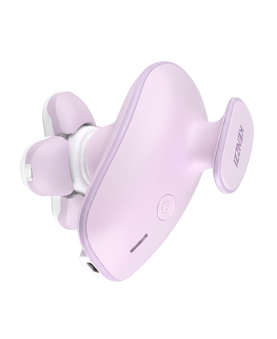 A light purple wireless earbud charging case with a matching clip-on stand, shown on a solid white background. The brand name 'IZHEY' is printed on the side of the stand.