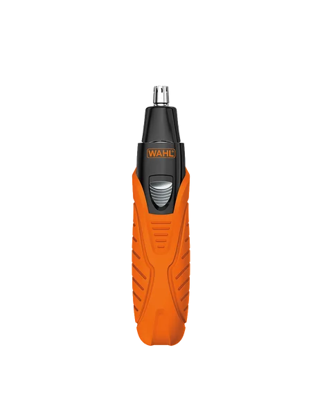 WAHC electric nose trimmer with an orange and black handle, shown vertically against a plain white background.