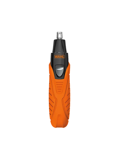 WAHC electric nose trimmer with an orange and black handle, shown vertically against a plain white background.