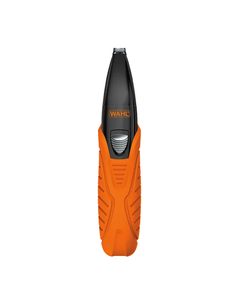 WAHC electric trimmer with a black metal head and an orange textured handle, shown vertically against a solid white background.