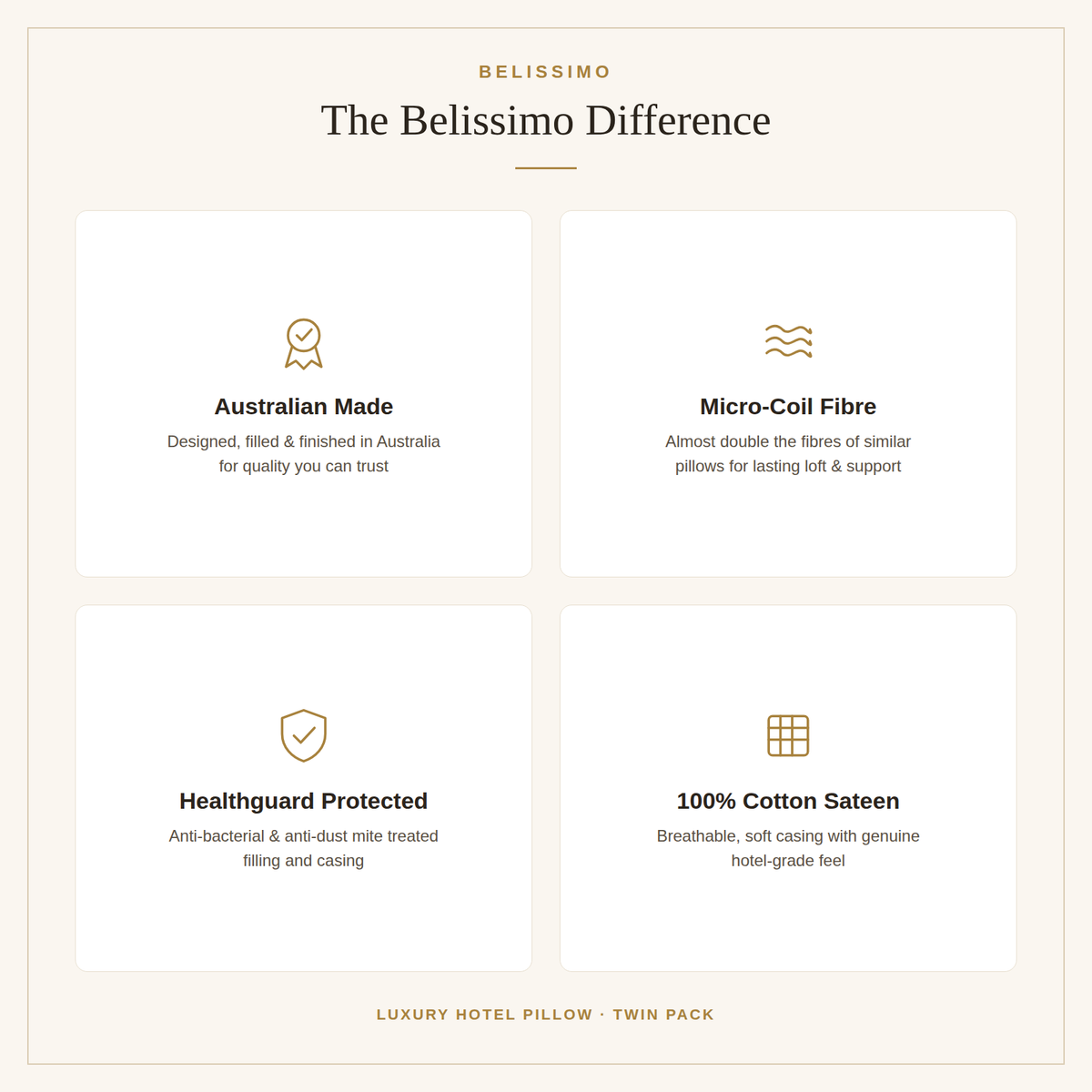 Belissimo Luxury Hotel Pillow Twin Pack – Australian Made, 43x70cm Belissimo Av8Store