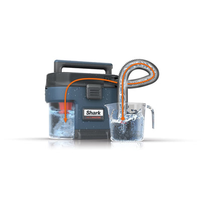 Shark portable vacuum cleaner with water tank and hose on a white background
