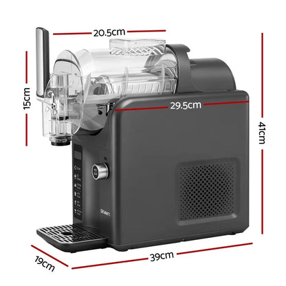 Black Slushie maker with dimensions labeled on a white background
