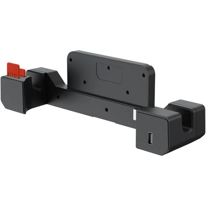 Black electronic device with red component on a white background