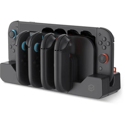 Gaming controller charging station with multiple controllers on a white background