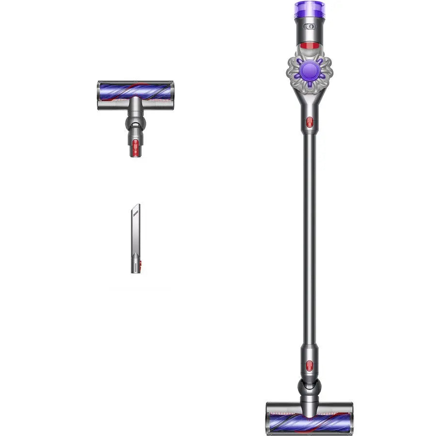 Dyson vacuum cleaner with attachments on a white background