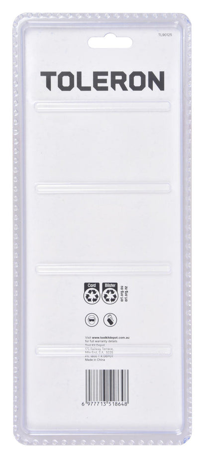 The back of a clear plastic blister package for a TOLERON product, featuring the brand name 'TOLERON' in bold black letters at the top, product information, a barcode, and recycling symbols on a white backing card.