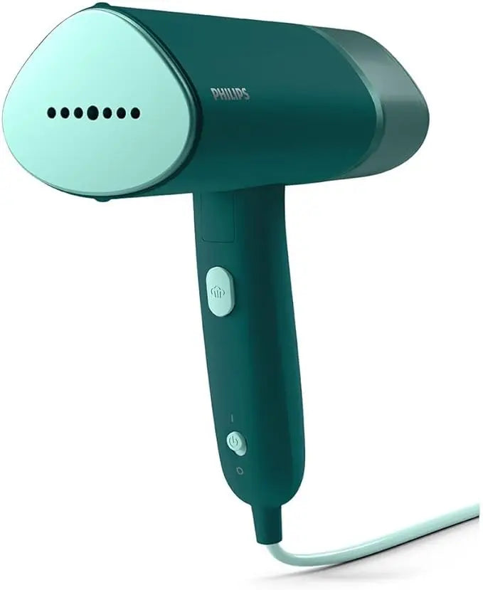 Green Philips garment steamer on a white background