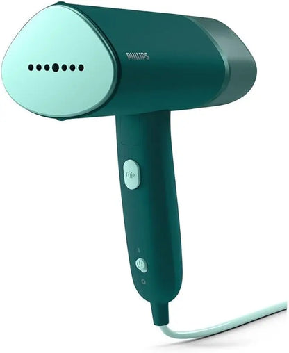 Green Philips garment steamer on a white background
