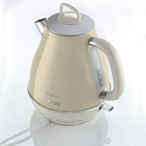Beige electric kettle with a visible brand logo on a white background