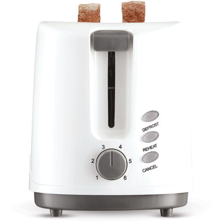 White toaster with control knobs on a white background