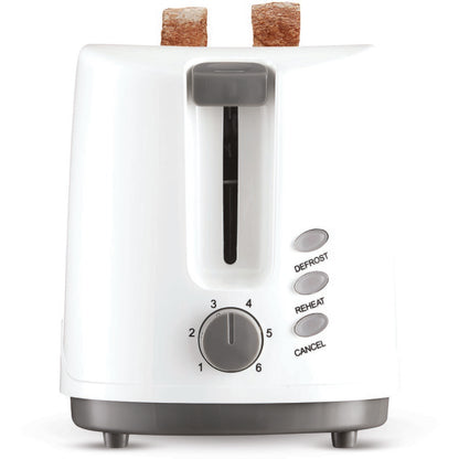 White toaster with control knobs on a white background
