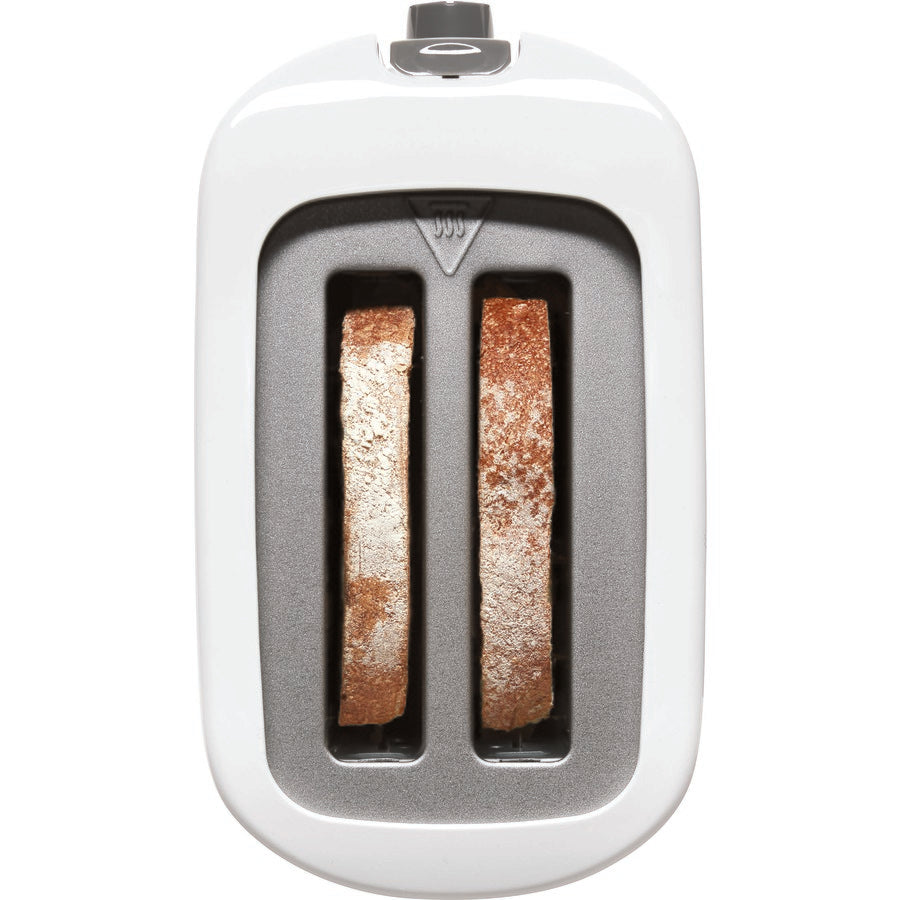 Toaster with two slices of bread on a white background