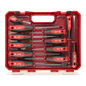 A Milwaukee 3-piece screwdriver set in a red plastic case, featuring red and black handles with silver metal shafts.