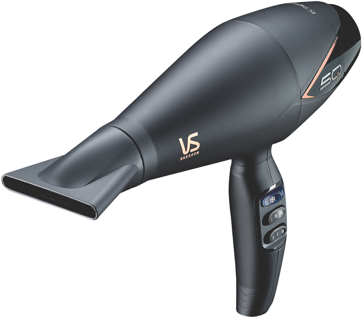 VS Sassoon 5Q Brilliance hair dryer with concentrator nozzle side view