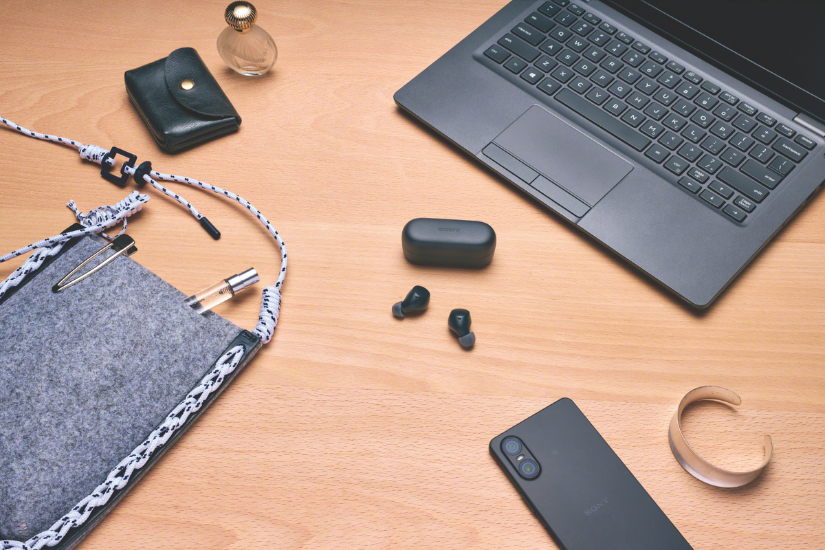 Sony WF-C510 earbuds lifestyle desk setting