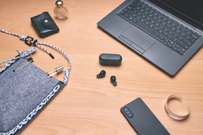 Sony WF-C510 earbuds lifestyle desk setting