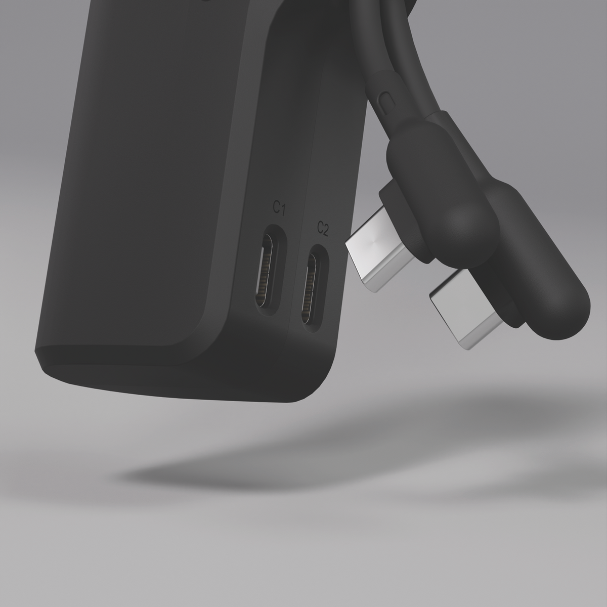 Cygnett Thumboost 5K power bank with USB-C cable close up