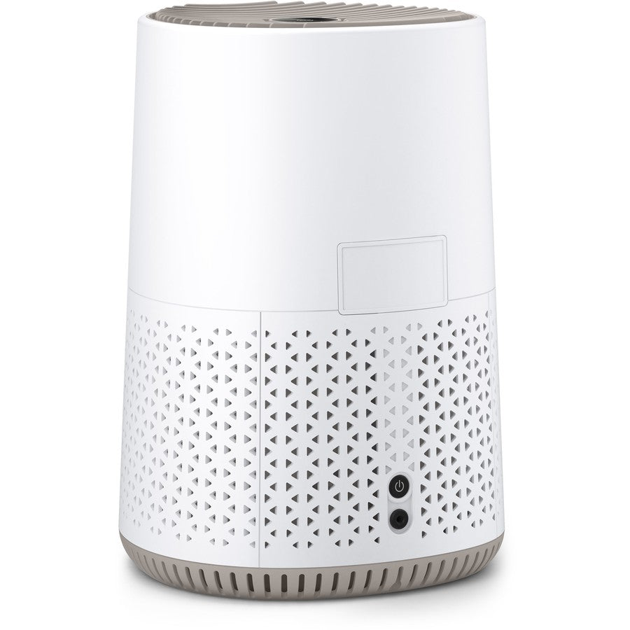 White air purifier with geometric design on a white background
