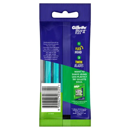 Gillette Blue Flex II packaging with blue and green design on a white background