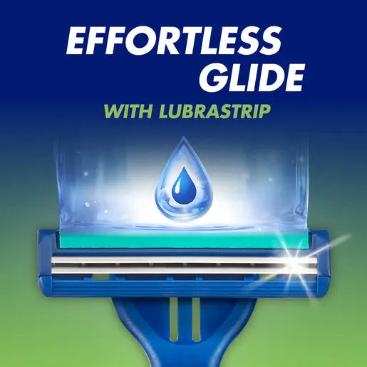 Gillette Shaving razor with Lubrastrip technology on a blue and green gradient background