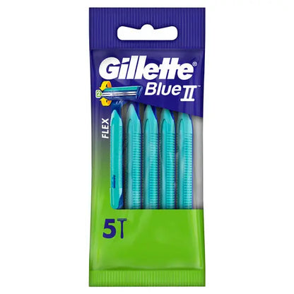 Pack of Gillette Blue II razors with a blue and green design on a white background