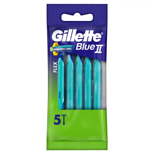 Pack of Gillette Blue II razors with a blue and green design on a white background